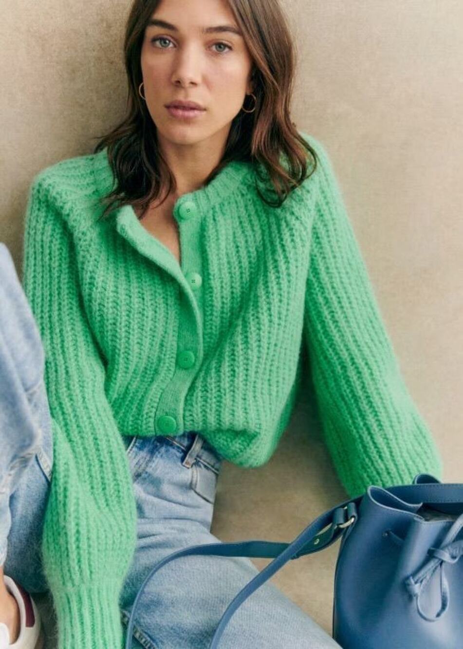 Sézane Emile Bright Green Mohair Alpaca Knit Cardigan XS